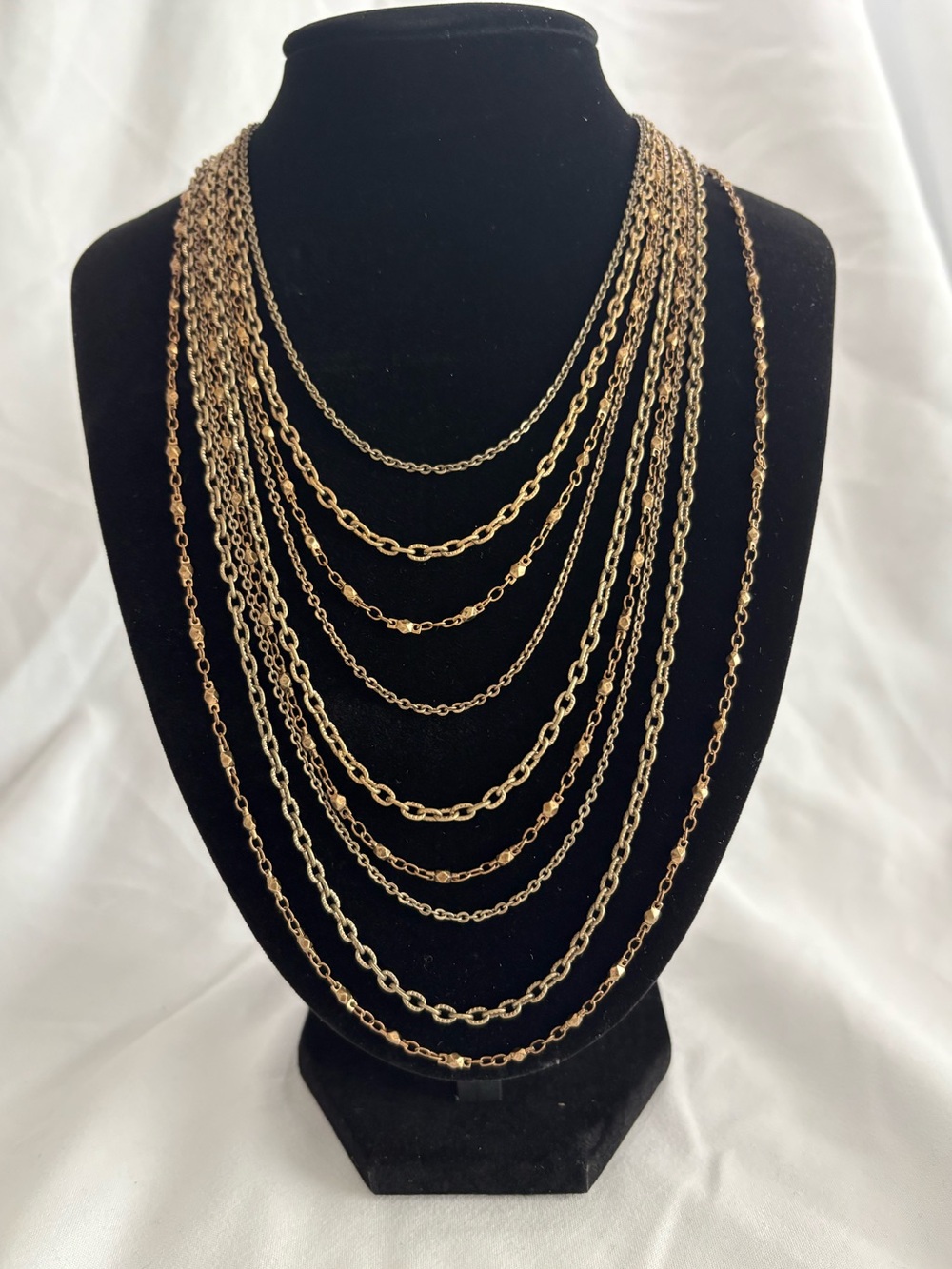 Multi-Strand Graduated Gold Chain Necklace